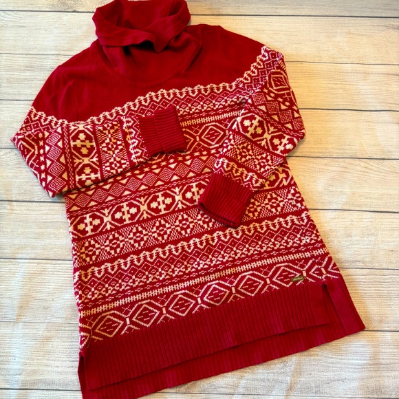 Eddie Bauer Red and Cream Cowl Neck Sweater - Picture 1 of 7